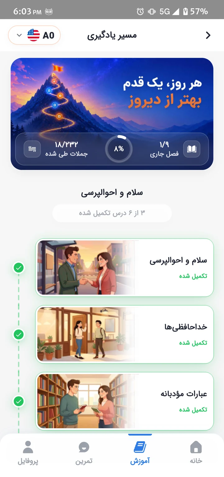 مسیر یادگیری در اپ تاکینو